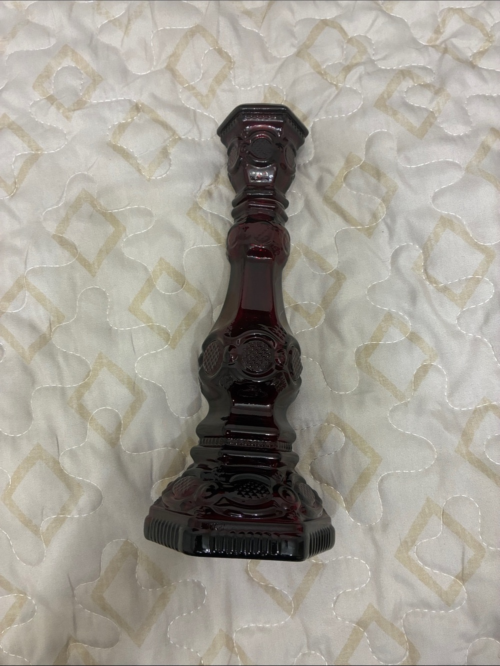 Avon 1876 Cape Cod Collection Deep Red Glass Candlestick Holder